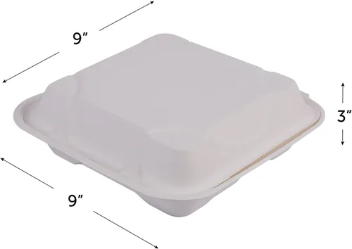 Vista 4 de Eco-Products - Recipientes compostables Vanguard de 9 pulgadas, caja de 200 unidades, 3 compartimentos, caja cuadrada de alimentos para llevar