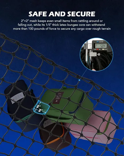 Vista 3 de Orion Motor Tech - Red de carga pequeña de 2 x 3 pies con malla pequeña de 2 x 2 pulgadas, red de carga de tamaño máximo de 4 x 6 pies