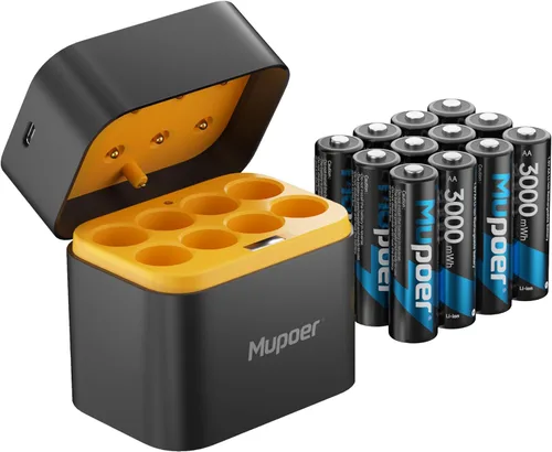 Vista 17 de Baterías AA recargables con caja, baterías de litio de 3600 mWh, AA de 1.5 V, 4 unidades, batería doble A, recargable, iones de litio de larga