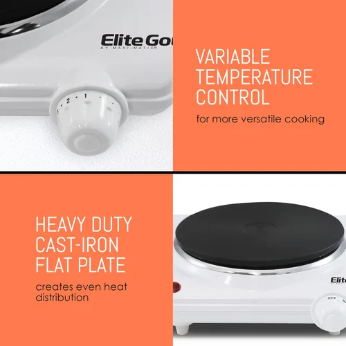 Vista 3 de Elite Cuisine ESB-301BF Maxi-Matic Anafe con quemador eléctrico para un solo buffet de 1000 vatios, color negro, Blanco