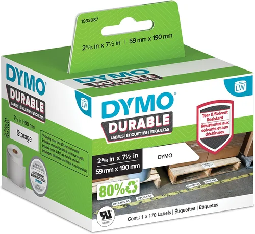 DYMO LW Etiquetas industriales duraderas para impresoras de etiquetas, poliéster blanco, 2-5/16 x 7-1/2 pulgadas, rollo de 170 (1933087)