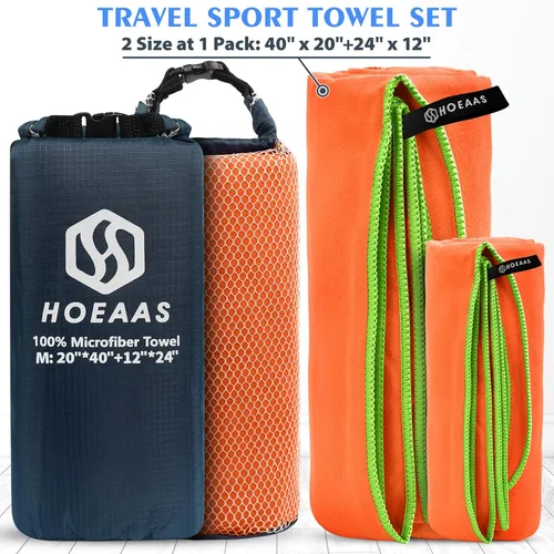 Vista 45 de HOEAAS Paquete de 2 Toallas de Microfibra para Camping, Toalla de Secado Rápido, Toalla de Viaje Súper Absorbente Ultra Compacta Suave y Ligera