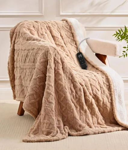 CAROMIO Manta térmica, manta eléctrica gruesa y copetuda Sherpa Beige