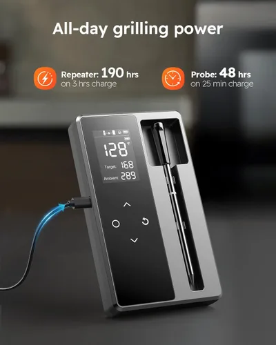 Vista 8 de Termómetro inalámbrico inteligente para carne con sonda ultrafina, termómetro digital para alimentos de lectura instantánea de 0.5 segundos, rango