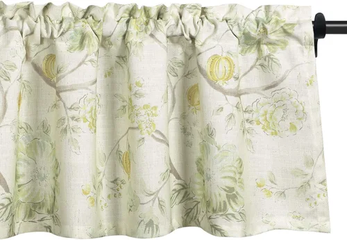 Vista 32 de Leeva - Cortinas azules con nudo para ventanas de cocina, estampado de pájaros, lino con bolsillo para varilla, textura para cortina pequeña