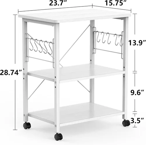 Vista 6 de Mr IRONSTONE Carrito de microondas de 23.7 pulgadas para espacio pequeño, soporte de microondas de 3 niveles, carrito de café, carrito de cocina
