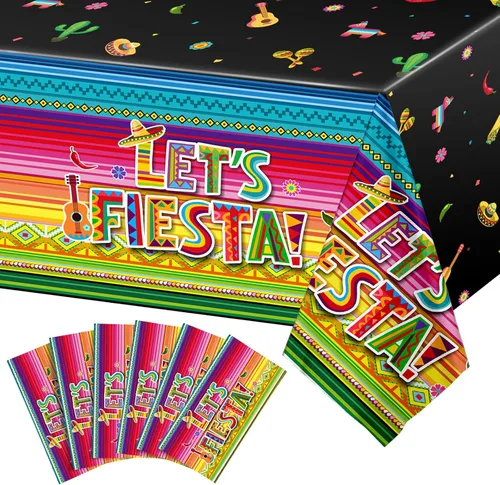 Oudain 6 manteles de fiesta mexicana de Cinco de Mayo, desechables, de plástico a rayas coloridas, para tacos, suministros de fiesta mexicana