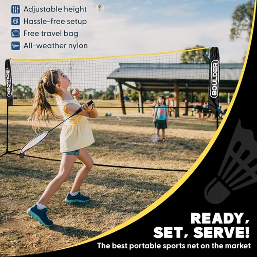 Vista 3 de Boulder Portable Badminton Pickleball Net - Foldable/Extendable Poles for Multiple Sports Heights (UP to 5 ft) - Ideal for Tennis, Pickleball