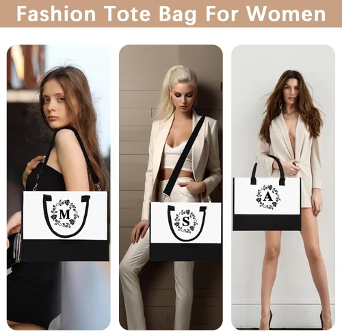 Vista 67 de Monogram - Bolsas de lona personalizadas con iniciales para mujer, bordado de doble cara, bolsas de playa, regalos para mujeres