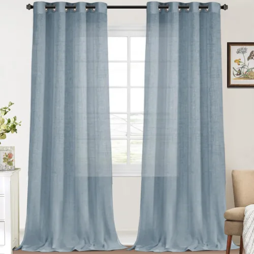 Vista 10 de FantasDecor Cortinas traslúcidas de lino de 63 pulgadas de largo, juego de 2 paneles de cortinas filtrantes de luz, cortinas de privacidad