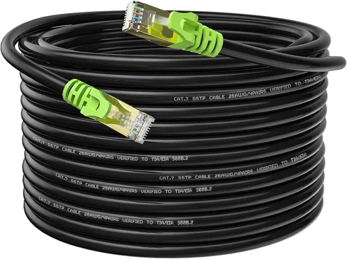 Vista 7 de Cable Ethernet Cat 7 para exteriores, 30 pies, 26 AWG, cable de red Cat7, cable de conexión RJ45, velocidad de transmisión 10 Gbps, ancho de banda