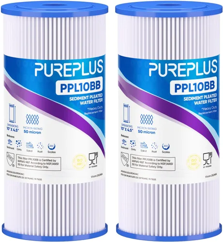 PUREPLUS Filtro de sedimento plisado extra grueso de 10 x 4.5 pulgadas para agua de pozo, cartucho de repuesto para GE FXHSC, Culligan R50-BBSA,