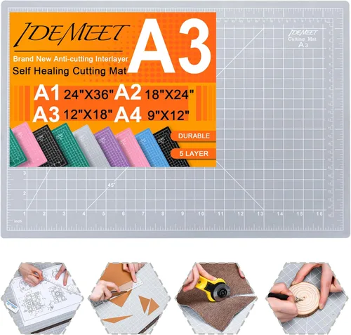 Vista 9 de Alfombrilla de corte autorreparable de 9 x 12 pulgadas, alfombrilla de costura giratoria Idemeet para manualidades, protector de mesa de hoja de 5