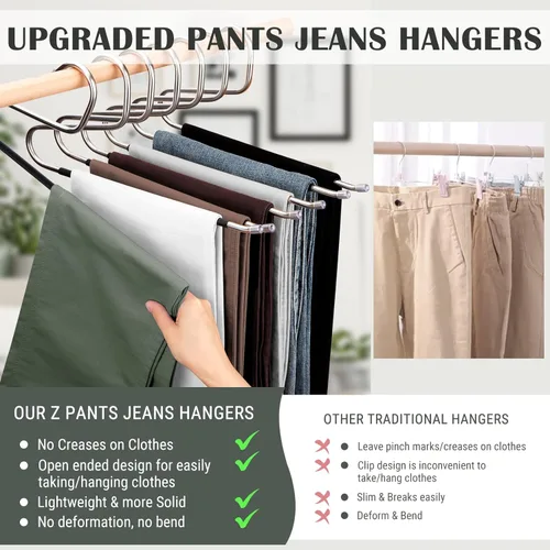 Vista 4 de DOIOWN - Perchas de extremo abierto para jeans - 10 perchas de jeans de acero inoxidable de 8 mm de grosor, perchas versátiles antideslizantes