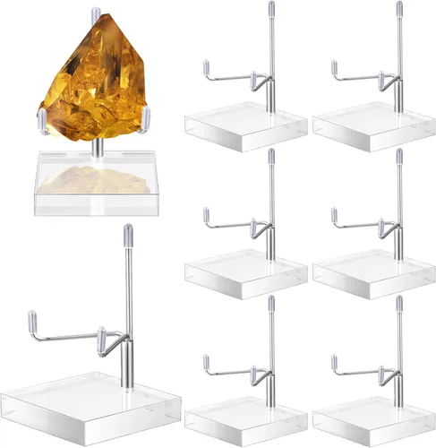 Vista 7 de Kigley 8 soportes de exhibición de brazo de metal ajustables, soporte de cristal con base acrílica, caballete de roca mineral para geodas, colección