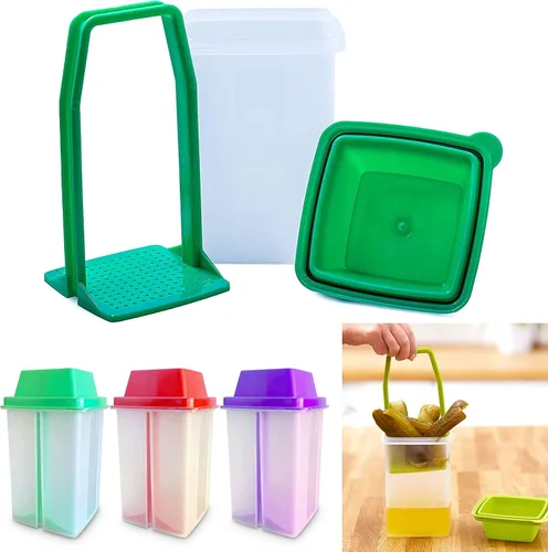 Vista 6 de 1 Gran Recipiente para Pepinillos con Colador, Contenedor para Aceitunas y Jalapeños, Almacenamiento de Alimentos