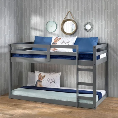 Harper & Bright Designs Litera para niños de tamaño individual sobre individual, marco de cama individual de madera con escalera y barandillas,