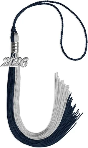 Vista 112 de Endea Graduation Borla de doble color con gota de fecha plateada (negro/oro antiguo, 2025)