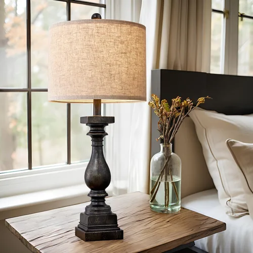 Vista 2 de BOBOMOMO Lámparas de mesa únicas estilo granja retro de 27" con puertos de carga USB A/C para dormitorios, lámparas de mesa laterales retro, lámpara