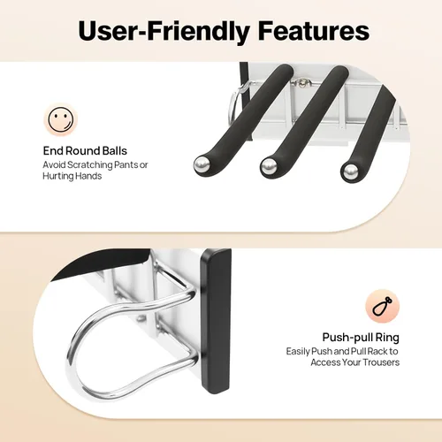 Vista 7 de Perchero extraíble para pantalones con 9 brazos, barra de acero inoxidable extensible para ropa, toalla, bufanda, pantalones, corbata, 18.11 x 12.83