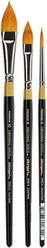 KINGART Premium Original Gold Juego de 3 pinceles florales, pelo sintético dorado Taklon para acrílico, acuarela y aceite, mango corto, 9930-6, 10,