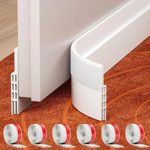 Vista 13 de GroTheory - Juego de 2 topes para puerta, bloqueador de corrientes de aire para parte inferior de puertas, contra el clima, bloqueador de ruido
