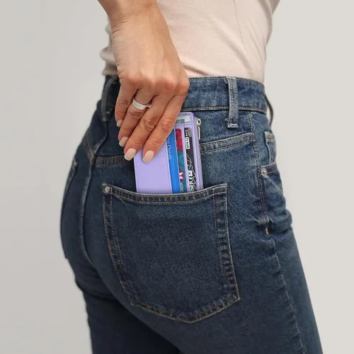 Vista 8 de Sodsay Estuche para tarjetas, cartera delgada con bolsillo frontal, para mujer, sujetatarjetas con llavero