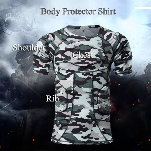 Vista 4 de DGXINJUN Men Padded Compression Shirt Sports Short Sleeve Protective Camo T-Shirt Shorts Set Shoulder Rib Chest Back Protector Pads Support Suit for