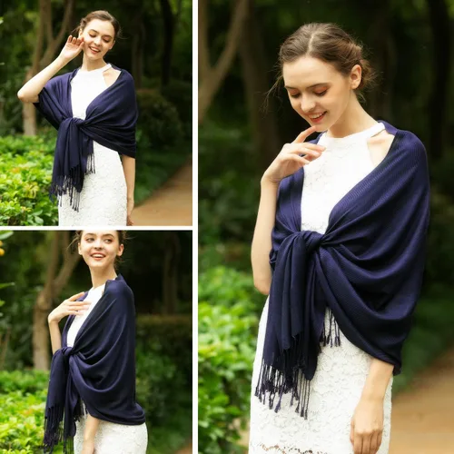 Vista 6 de Chales de seda Pashmina para mujer, como regalos de boda, para la novia, dama de honor, vestimenta de noche