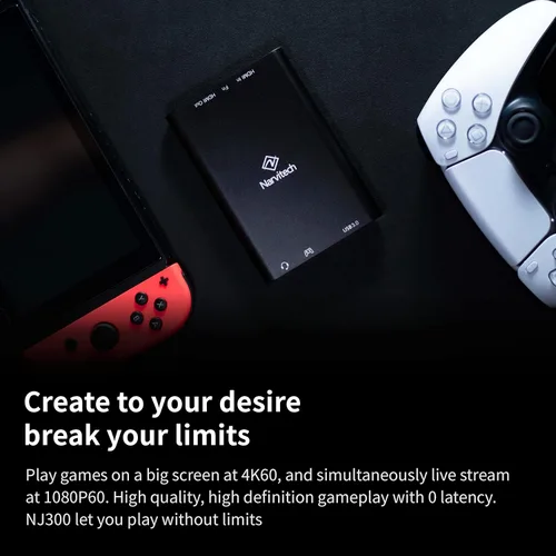 Vista 4 de Narvitech Tarjeta de captura HDMI NJ300, paso 4K60, grabación 1080P60, Plug & Play, transmisión de baja latencia para Switch 2, PS5, Xbox, PC y Mac.