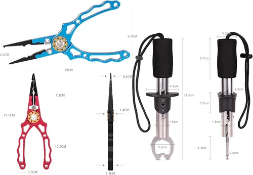 Vista 2 de Alicates de pesca (con cerradura), plantilla de labios de pescado, alicates de pesca, herramientas de pesca multifuncionales de aluminio portátiles