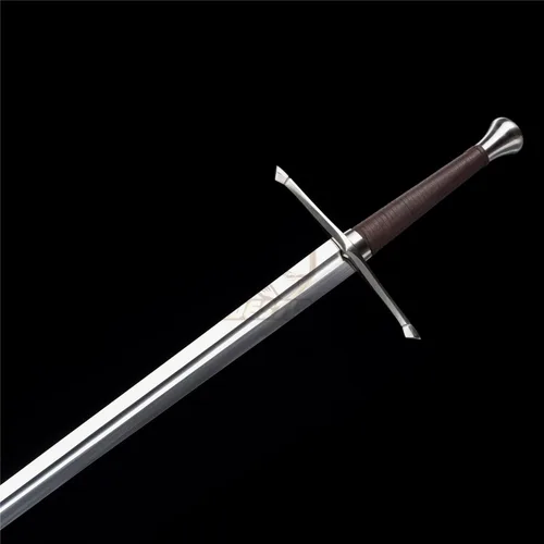 Vista 8 de Espada medieval guerrero real forjado a mano de acero de resorte de 46 pulgadas con vaina negramarrón, modernización de espada larga, hecha a mano