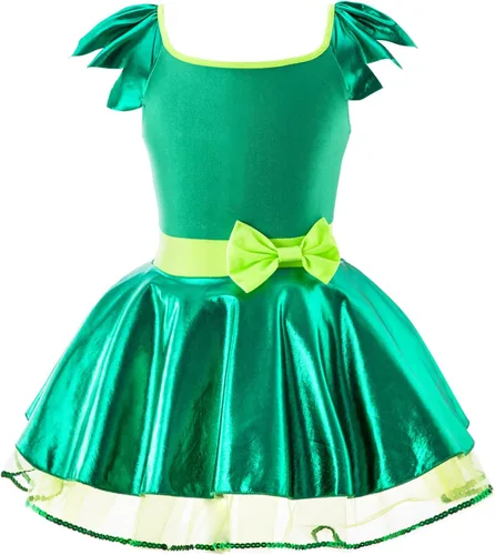 TiaoBug Conjunto de vestido de princesa de rana de cuento de hadas verde con alas para niñas, disfraz de Halloween, fiesta de cumpleaños