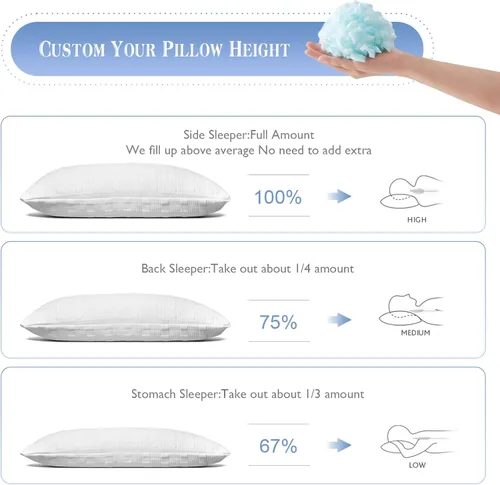 Vista 4 de Meoflaw Juego de 2 almohadas refrescantes para dormir, tamaño estándar, almohada de espuma viscoelástica triturada, almohada estándar ajustable