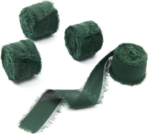 Vista 52 de 4 rollos de 1 pulgada de ancho x 5 yardas de largo, cinta de gasa con flecos hecha a mano, de chifón y seda, con bordes deshilachados