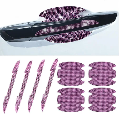 Vista 10 de 8 piezas de pegatinas protectoras con diamantes de imitación para manija de puerta de auto, protector de entrada de puerta de auto con adornos