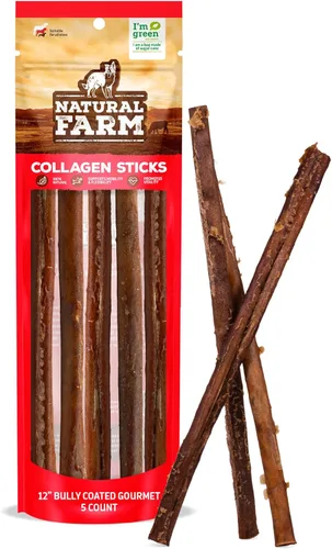 Vista 16 de Palitos de colágeno sabor manteca de maní Natural Farm para perros (30 cm, 12 unidades), masticables de colágeno de res de larga duración, golosinas