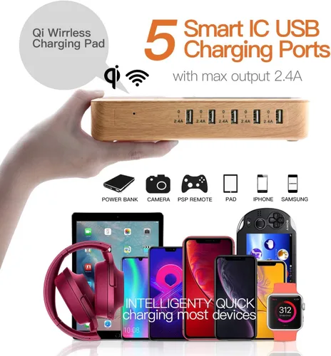 Vista 2 de Estación de carga más rápida para múltiples dispositivos, regalos para él y ella, 5 puertos USB, cargadores para múltiples dispositivos, almohadilla