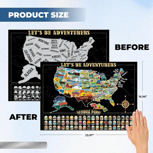 Vista 3 de Scratch Off Map of United States, USA State Scratch Sticker, Travel Map Gift Adventure Wall Poster for Adults Scratch Off Map, Travel Scratch Off