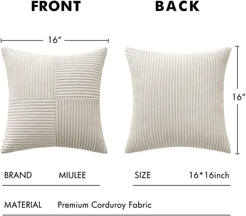 Vista 6 de MIULEE - Juego de 2 fundas de pana suave para cojines, diseño bohemio con parches texturizados unicolor, almohadones decorativos para sala de estar