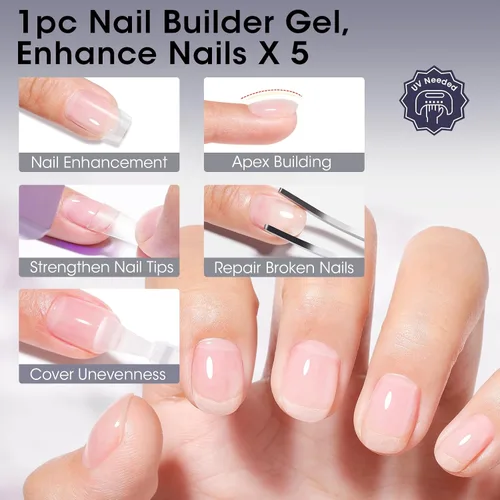 Vista 4 de Gellen Gel constructor de uñas de grado de salón, 5 en 1, sin hema, gel constructor transparente para fortalecedor de ápice de uñas, 0.7 onzas