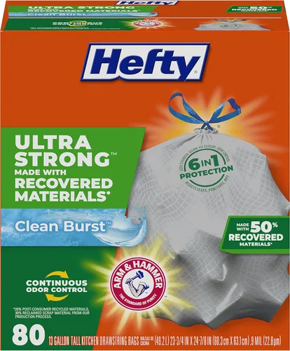 Vista 7 de Hefty Bolsas de basura de cocina altas, ultra fuertes, aroma de explosión de limpieza, 13 galones, 40