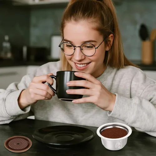 Vista 7 de Juego de cápsulas de café reutilizables para Nespresso Vertuo, acero inoxidable 5.1 fl oz/5.07oz recargable cápsula de café accesorios con tapa