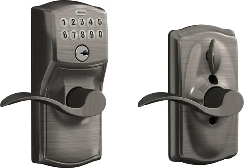 Vista 22 de SCHLAGE FE595 CAM 716 ACC Camelot Entrada de teclado con Flex-Lock y palancas Accent, bronce envejecido