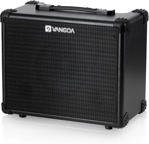 Vangoa Amplificador de guitarra de bajo de 15 W, amplificador eléctrico portátil para graves pequeño para práctica de bajo para interior y exterior,
