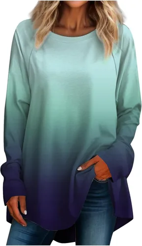 Camisas de manga larga para mujer, camisetas de color liso, cuello redondo, camisetas de moda para ocultar el vientre, blusas ligeras
