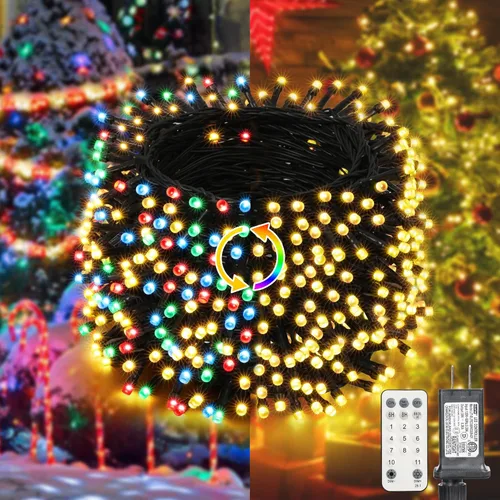 Vista 9 de LYHOPE Luces de Navidad, 98.4 pies, 300 luces LED de hadas de Navidad, luces blancas transparentes y multicolor, con control remoto, 11 modos, luces
