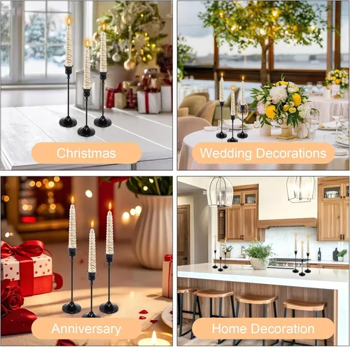 Vista 7 de 12 portavelas negro, portavelas cónicos negros para velas de pilar, decoración de Halloween, Navidad, candelabros para centros de mesa
