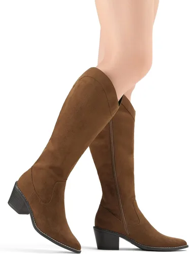 Vista 6 de DREAM PAIRS Botas vaqueras para mujer, vaquera occidental, con cremallera, tacón grueso, punta puntiaguda, botas altas hasta la rodilla