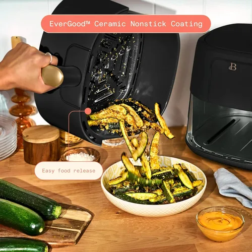 Vista 5 de Freidora de aire B de 6 cuartos de galón con pantalla táctil de Drew Barrymoree, tecnología TurboCrisp, cerámica antiadherente EverGood, 4 funciones